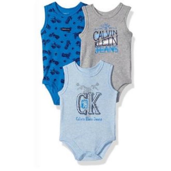 Calvin Klein Infant Blue 3pc Sleeveless Bodysuit